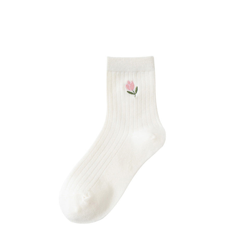 Cute White Everyday - Pink Tulip Socks