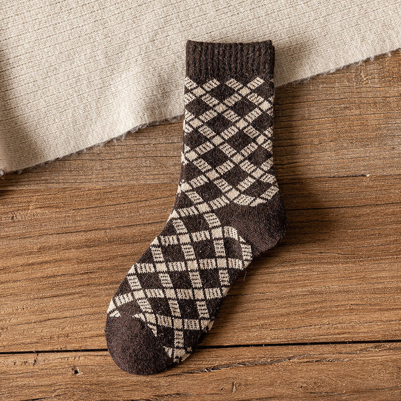 Coffee & Bear - Brown Checkered Socks