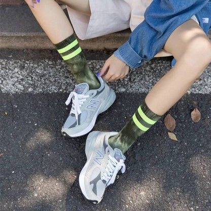 Striped Tie & Dye - Green Socks