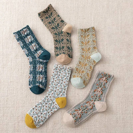 French Floral Socks - Combo of 5